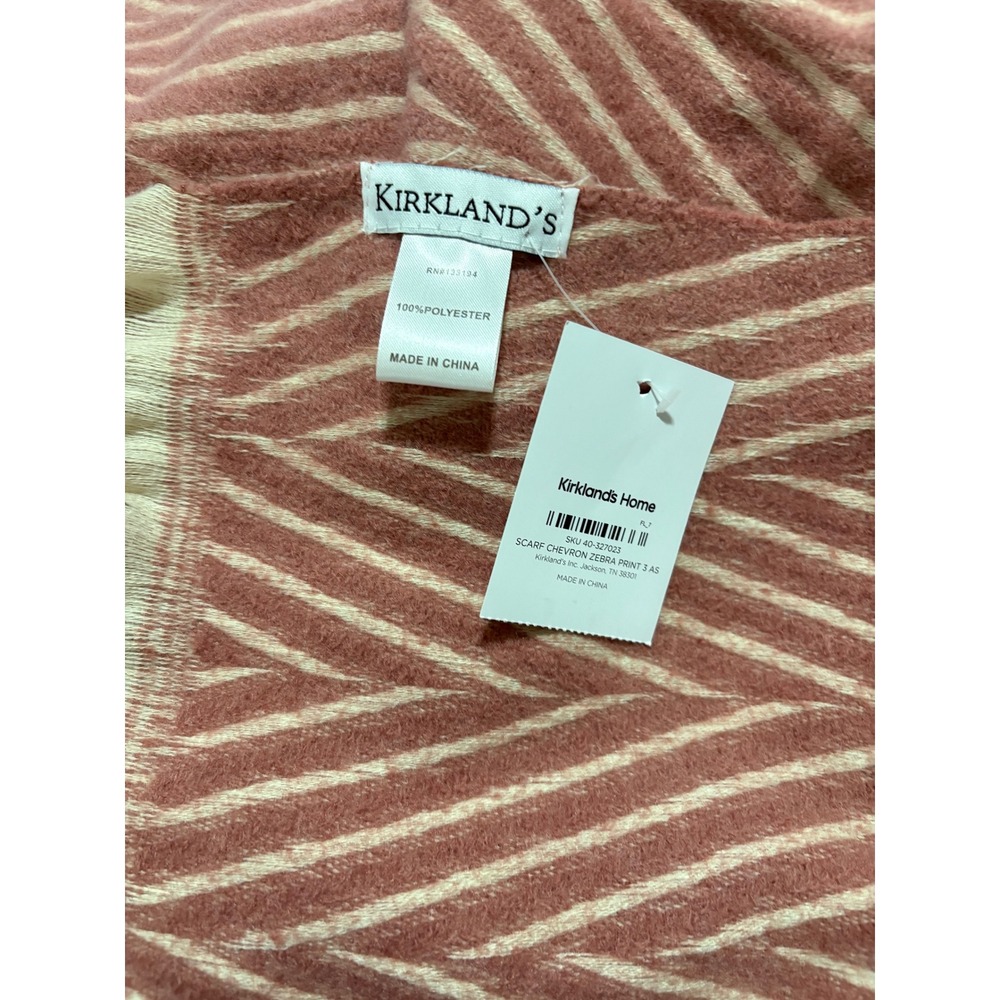 Kirklands Home Scarf Chevron Dusty Rose Pink Cream Fringe New NWT